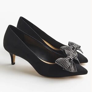 J. Crew Black Heels with Silver Bow